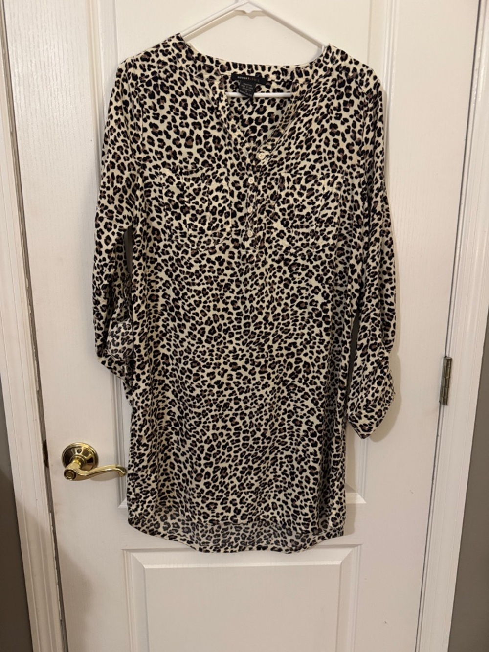 Robert Louis Leopard Print Long Sleeve Tunic in Black and Cream